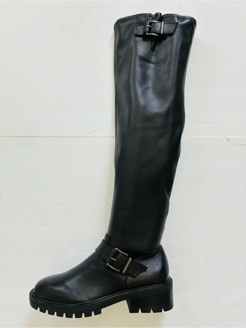 Vince Camuto Abrila Knee-High Black Leather Lug Sole Tall Boots Size 6.5 NEW - Picture 6 of 11